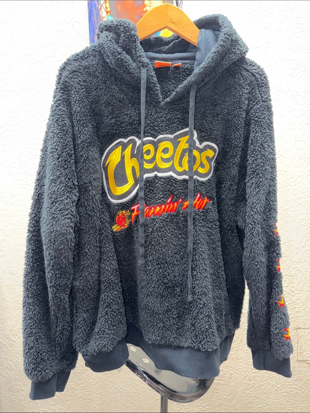Cheetos Flamin' Hot Men's Black Sherpa Crewneck Hoodie